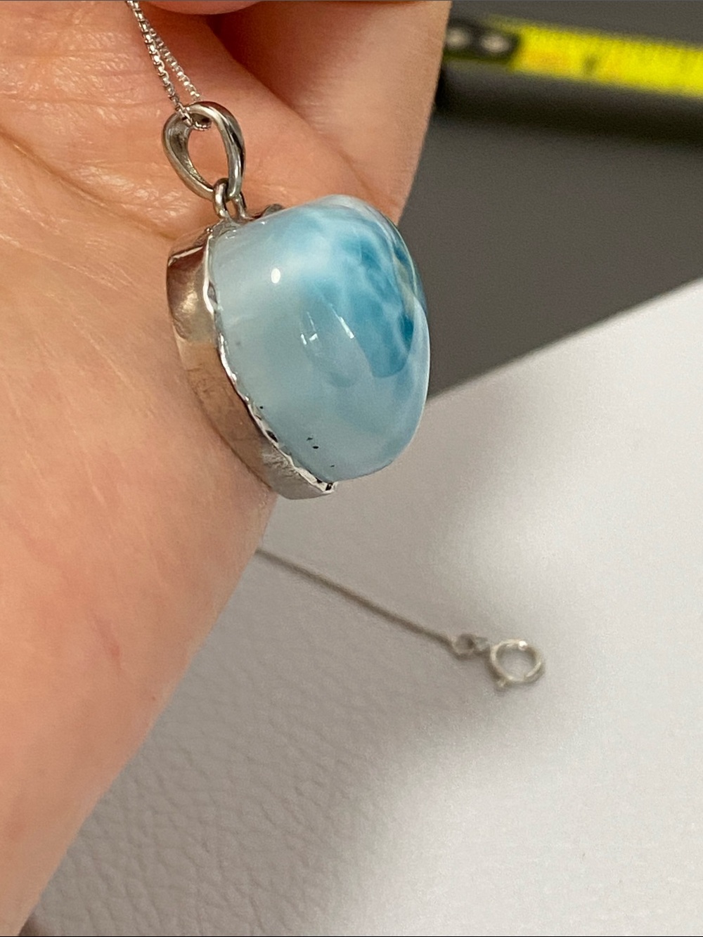 High Quality AAA Natural Larimar Heart Silver Pendant Necklace - Picture 7 of 13